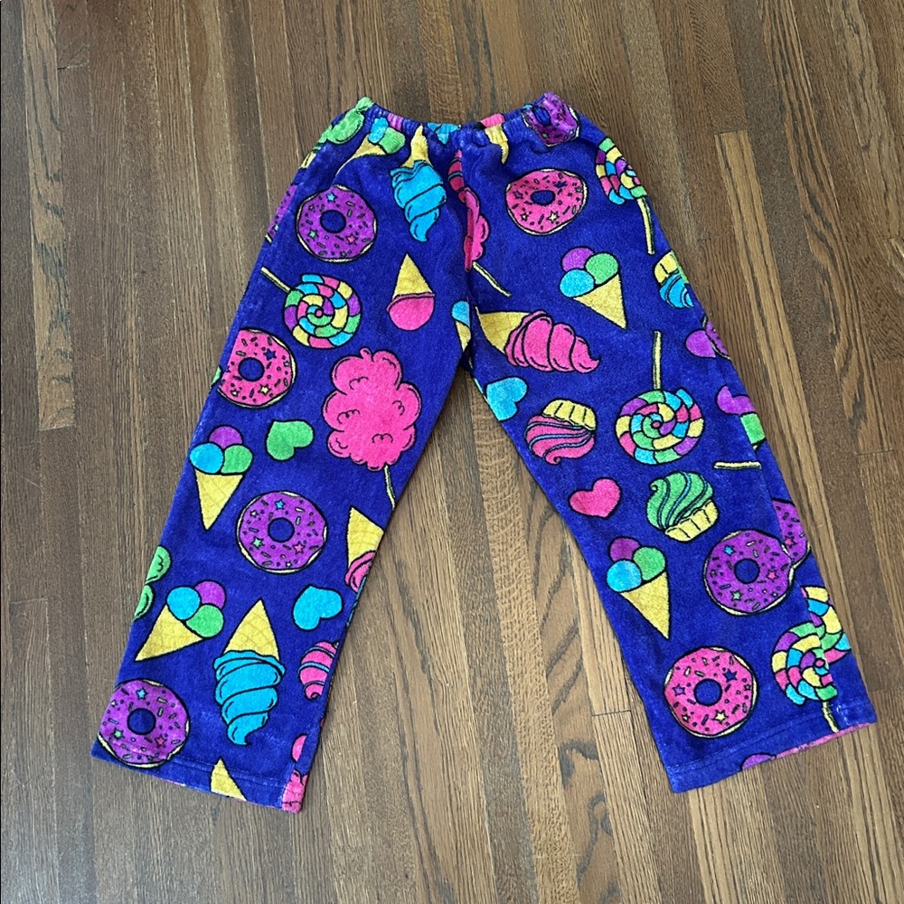 Colorful Candy Print Fuzzy Pajama Pants- 7/8